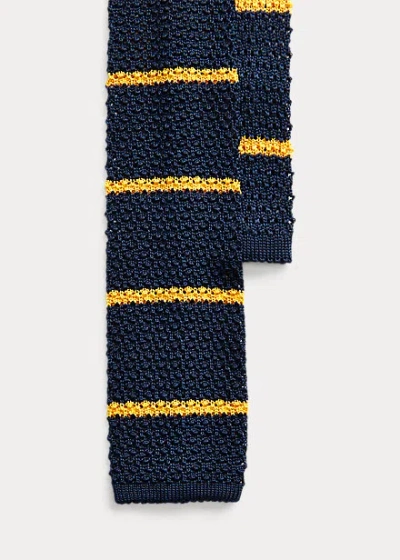 Polo Ralph Lauren Striped Knit Silk Tie In Navy/gold