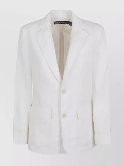 Polo Ralph Lauren Striped Linen Blazer With Patch Pockets In White