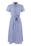 Polo Ralph Lauren Vicki Belted Striped Cotton-poplin Midi Shirt Dress In Blue