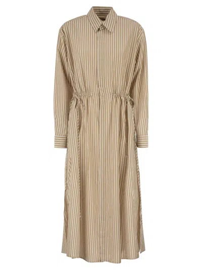 Polo Ralph Lauren Striped Linen Cotton Shirt Dress With Drawstring In Neutral