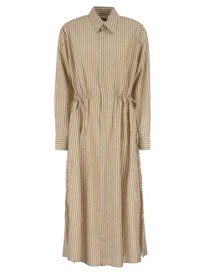 Polo Ralph Lauren Striped Linen Cotton Shirt Dress With Drawstring In Brown