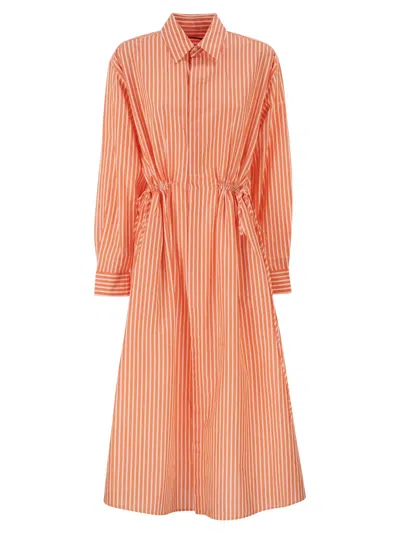Polo Ralph Lauren Striped Linen Cotton Shirt Dress With Drawstring In Orange