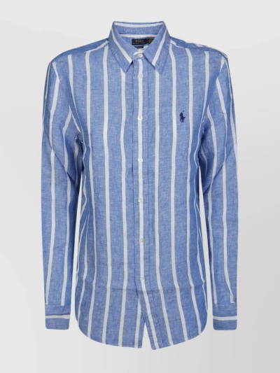 Polo Ralph Lauren Striped Linen Shirt In Blue