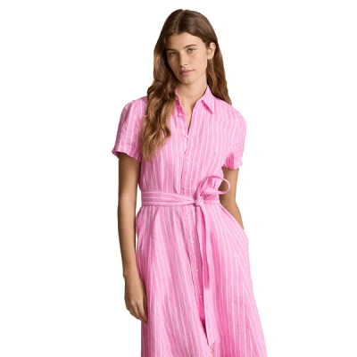 Polo Ralph Lauren Striped Linen Maxi Dress In Pink