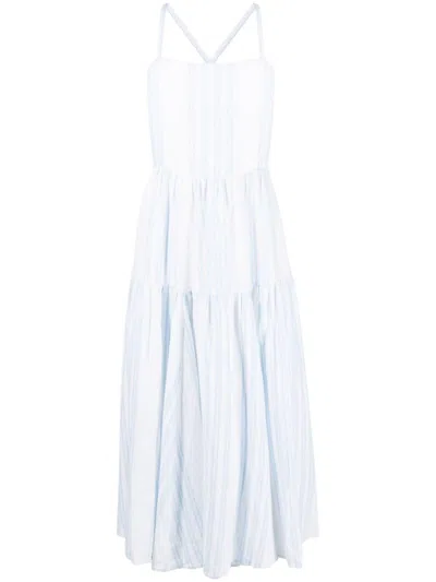 Polo Ralph Lauren Striped Linen Midi Dress In Blue