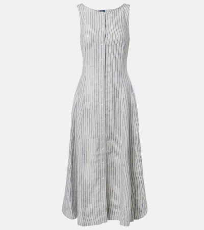 Polo Ralph Lauren Striped Linen Midi Dress In Gray