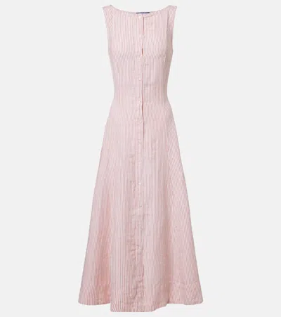 Polo Ralph Lauren Striped Linen Midi Dress In Pink