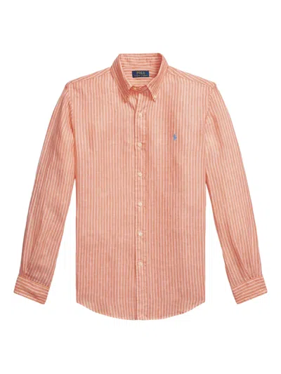 Polo Ralph Lauren Gestreiftes Hemd Aus Leinen In Pink