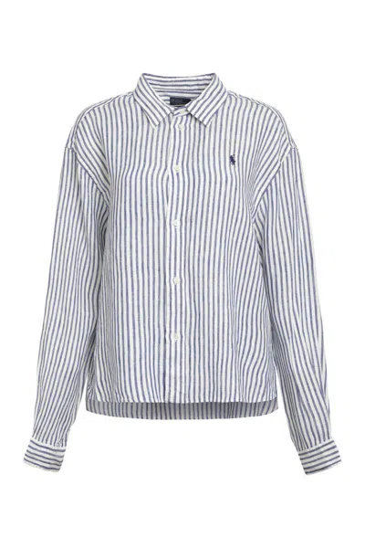 Polo Ralph Lauren Striped Linen Shirt In Blue
