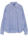 Polo Ralph Lauren Vertical Striped Linen Shirt With Embroidered Logo In Blue