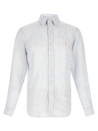 Polo Ralph Lauren Striped Linen Shirt In Blue