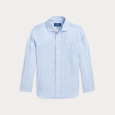 Polo Ralph Lauren Kids' Striped Linen Shirt In Light Blue/white