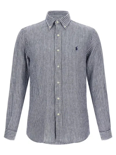 Polo Ralph Lauren Striped Linen Shirt In Navy