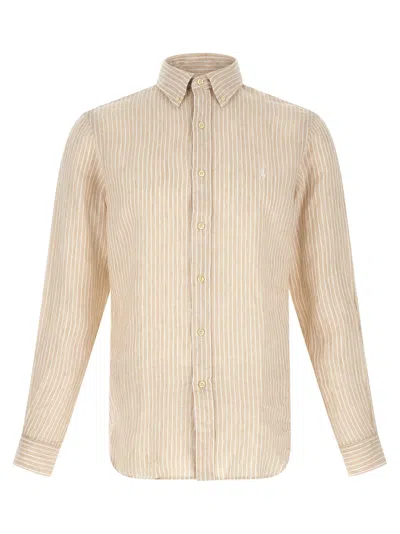 Polo Ralph Lauren Striped Linen Shirt In Pink