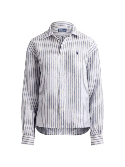 Polo Ralph Lauren Striped Linen Shirt In Blue