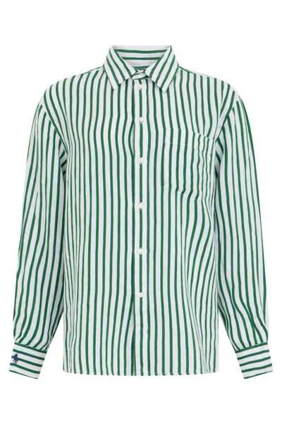 Polo Ralph Lauren Ralph Lauren Striped Vertical Linen-cotton Shirt With Button-down Collar In Green