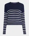 Shop Polo Ralph Lauren Striped Lofty Silk-linen Crewneck Sweater In Bluecream