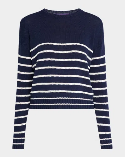 Polo Ralph Lauren Striped Lofty Silk-linen Crewneck Sweater In Blue