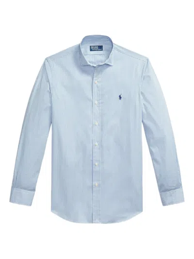 Polo Ralph Lauren Striped Logo-embroidered Shirt In Blue