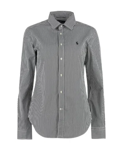 Polo Ralph Lauren Striped Logo-embroidered Shirt In Gray