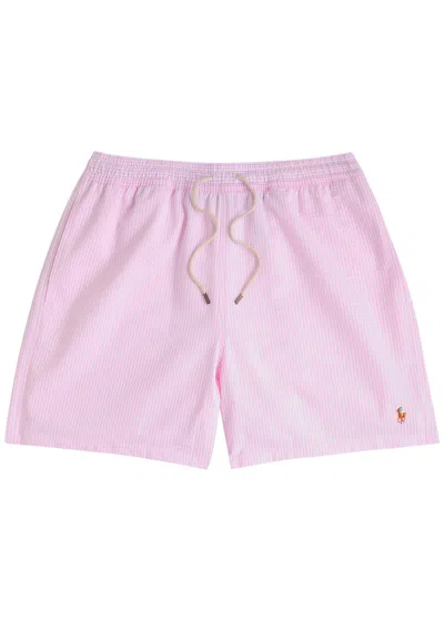 Polo Ralph Lauren Striped Logo-embroidered Swim Shorts In Pink
