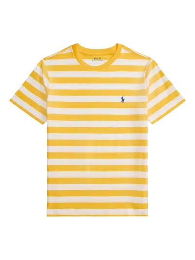 Polo Ralph Lauren Kids' Gestreiftes T-shirt Mit Logo-stickerei In Orange