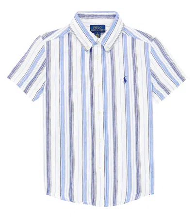 Polo Ralph Lauren Kids' Striped Logo Linen Shirt In White