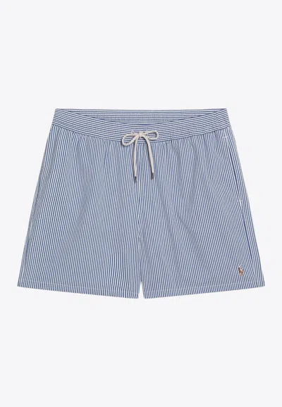 Polo Ralph Lauren Striped Logo Swim Shorts In Blue