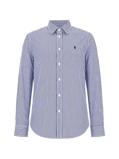 Polo Ralph Lauren Striped Logo-embroidered Shirt In Blue