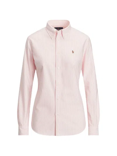 Polo Ralph Lauren Striped Logo-embroidered Shirt In Pink