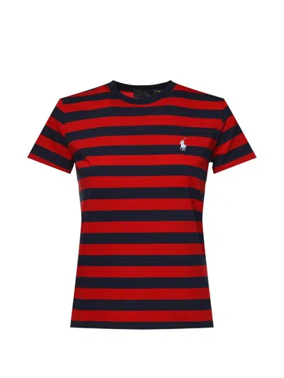 Polo Ralph Lauren Striped Logo-embroidered T-shirt In Red
