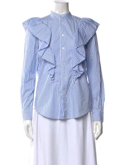 Pre-owned Polo Ralph Lauren Striped Long Sleeve Blouse In Blue