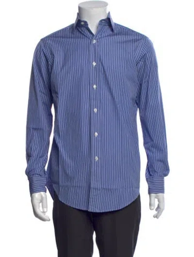 Pre-owned Polo Ralph Lauren Striped Long Sleeve Dress Shirt In Blue