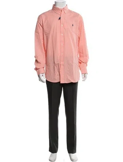 Pre-owned Polo Ralph Lauren Striped Long Sleeve Dress Shirt W/ Tags In Orange