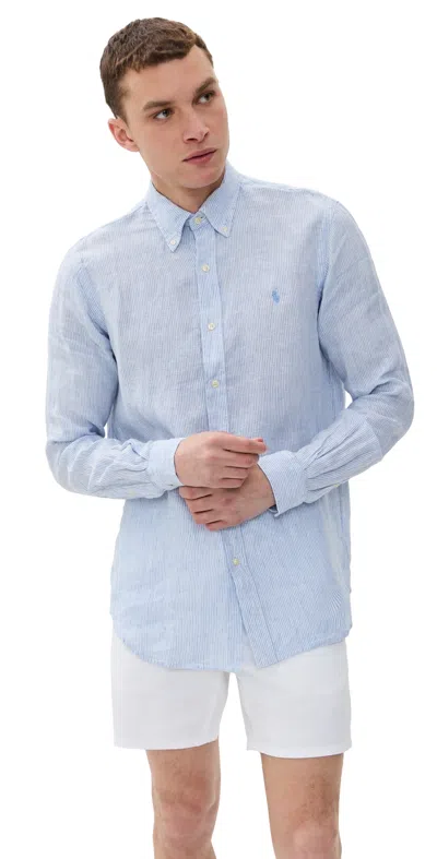 Polo Ralph Lauren Striped Long Sleeve Linen Shirt Blue/white In Multi