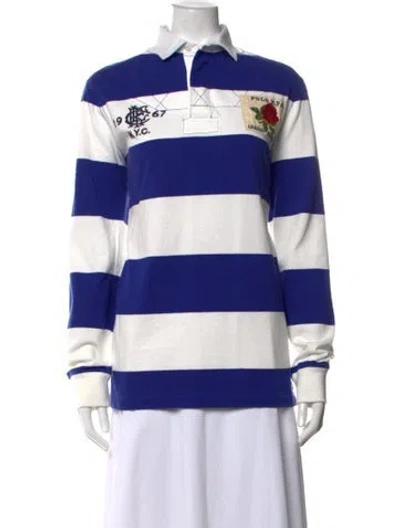 Pre-owned Polo Ralph Lauren Striped Long Sleeve Polo In Blue