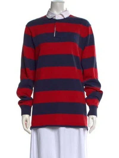 Pre-owned Polo Ralph Lauren Striped Long Sleeve Polo In Blue/red