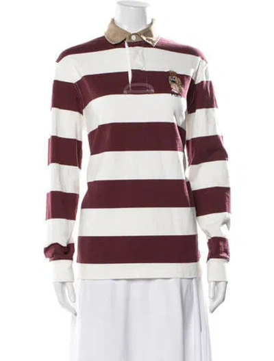 Pre-owned Polo Ralph Lauren Striped Long Sleeve Polo In Burgundy