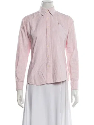 Pre-owned Polo Ralph Lauren Striped Long Sleeve Polo In Pink