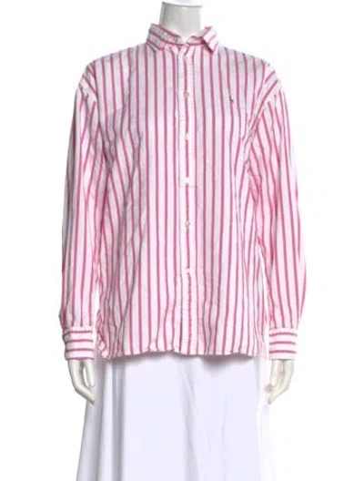 Pre-owned Polo Ralph Lauren Striped Long Sleeve Polo In Pink