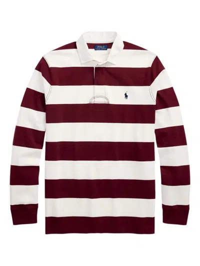Polo Ralph Lauren Logo-embroidered Striped Cotton-jersey Polo Shirt In Burgundy