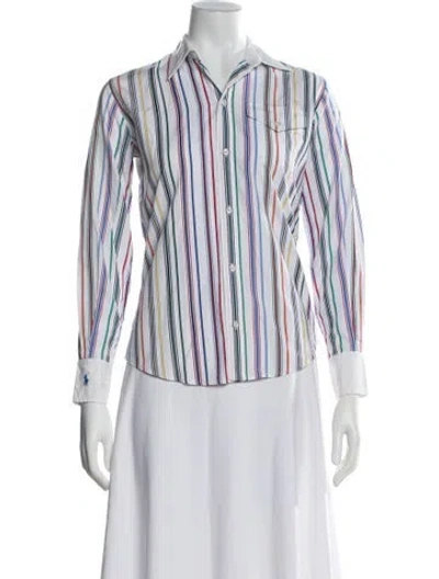 Pre-owned Polo Ralph Lauren Striped Long Sleeve Polo In White