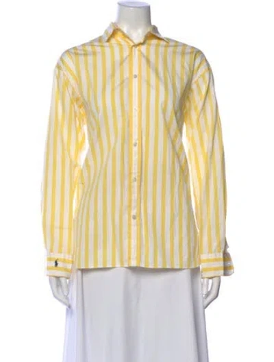 Pre-owned Polo Ralph Lauren Striped Long Sleeve Polo In White
