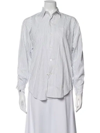 Pre-owned Polo Ralph Lauren Striped Long Sleeve Polo In White