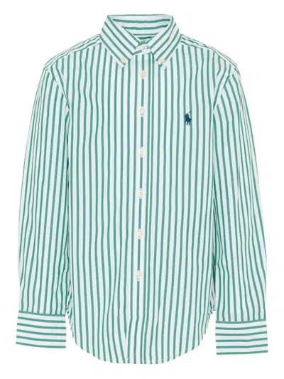 Polo Ralph Lauren Kids' Striped Long-sleeve Shirt In Green