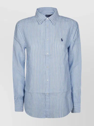 Polo Ralph Lauren Striped Long Sleeve Shirt With Button Front In Blue