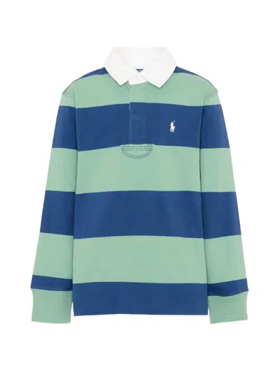 Polo Ralph Lauren Kids' Striped Long-sleeve Polo Shirt In Green