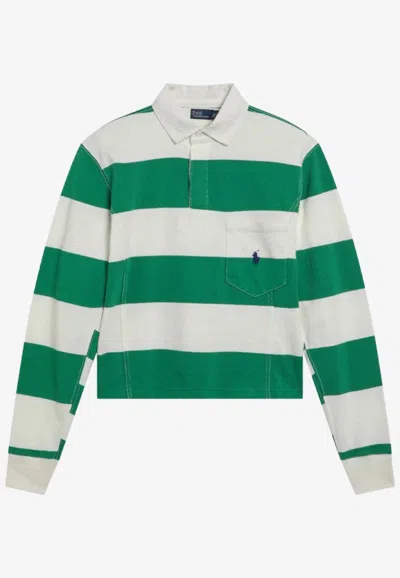 Polo Ralph Lauren Jersey Polo Top Billiard Green/deckwash White In Multi
