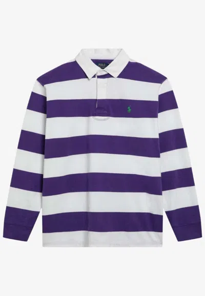 Polo Ralph Lauren Striped Long-sleeved Rugby Polo T-shirt In Purple