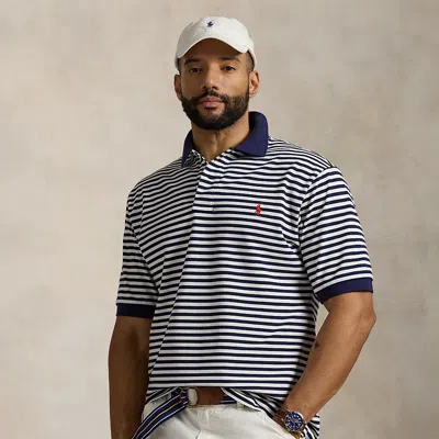 Polo Ralph Lauren Striped Mesh Polo Shirt In White/navy